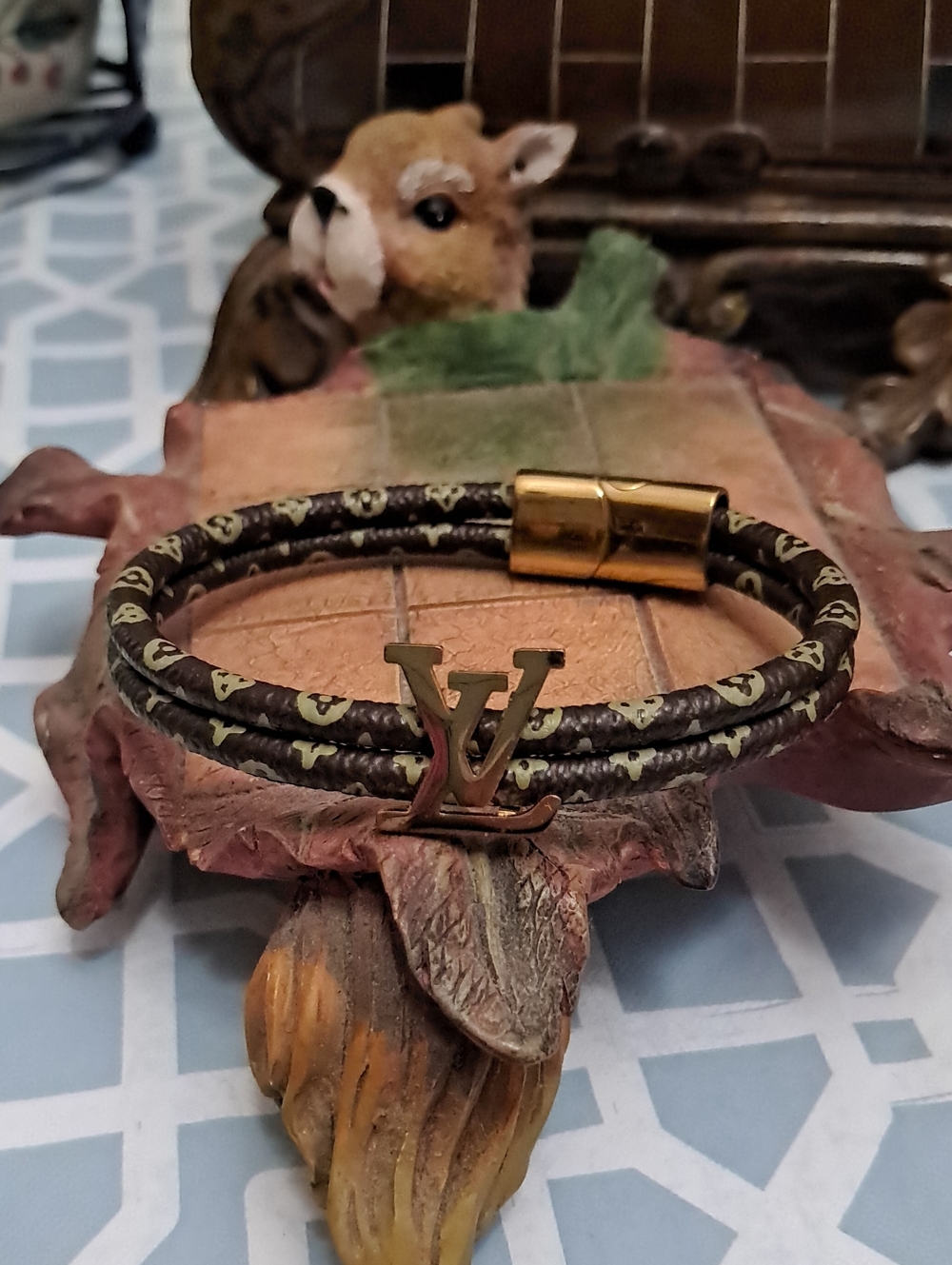 Fashion Jewelry Brown and Gold Monogram Wrap Bracelet